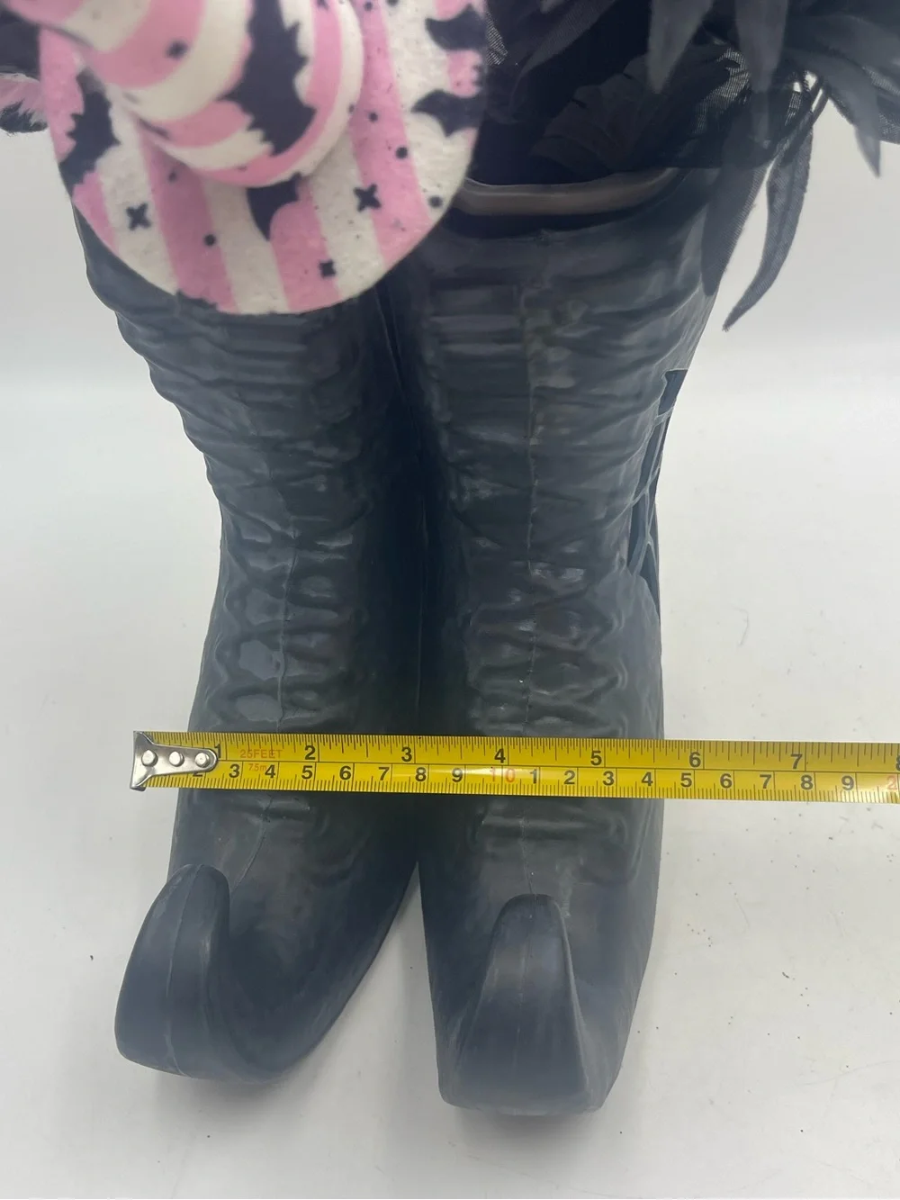 Gothic Halloween Centerpiece Witch Boots Plastic Vase w/Pink Hats & Faux Florals